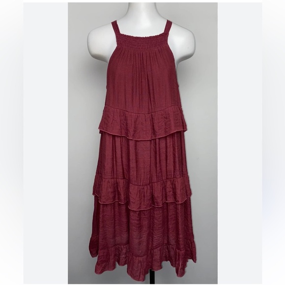 Grace + Karma Dresses & Skirts - NWT GRACE + KARMA burgundy Ruffled Tiered Dress Size 2X boho midi